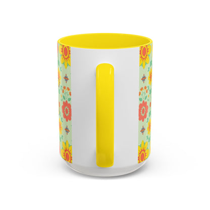Accent Coffee Mug, Leo, Zodiac v2, Flower Pattern, (11, 15oz)