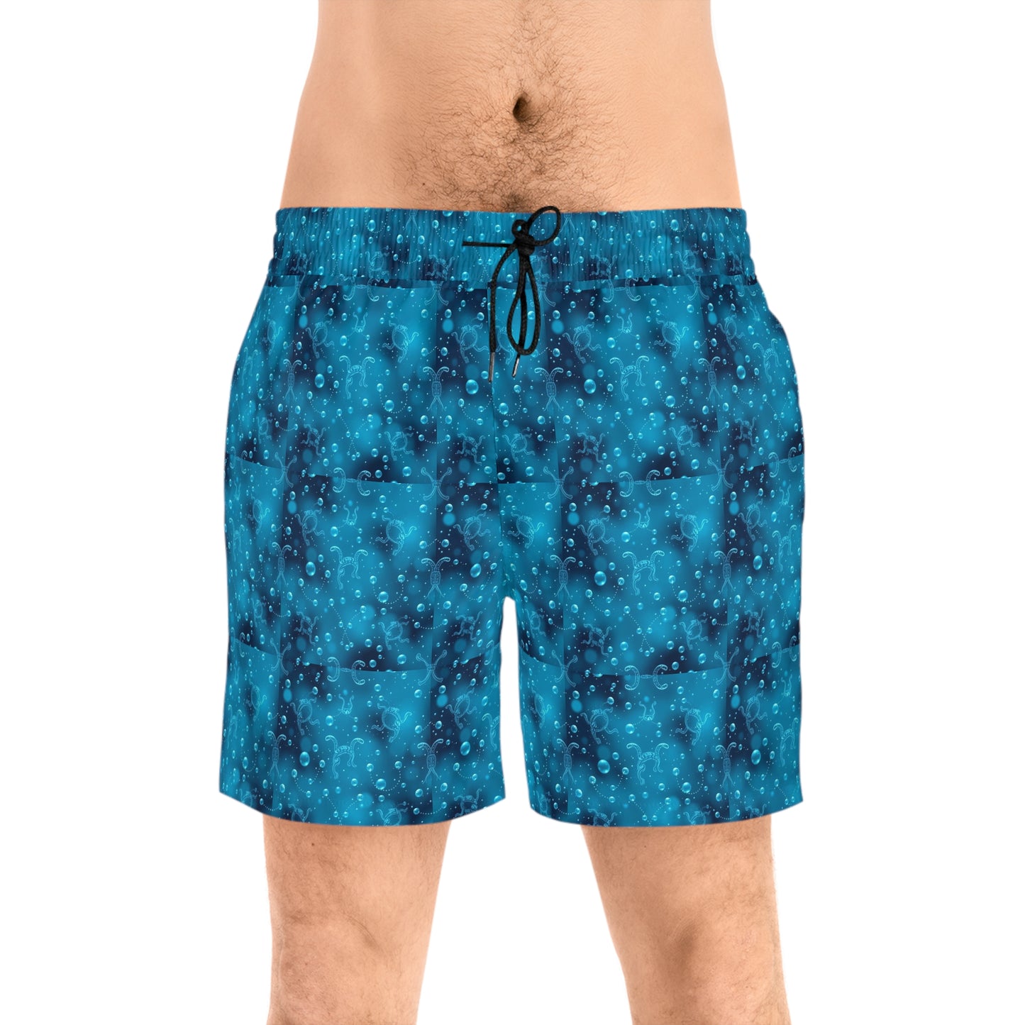 Men's Mid-Length Swim Shorts, (AOP), Aquarius, Zodiac, Bubble Pattern