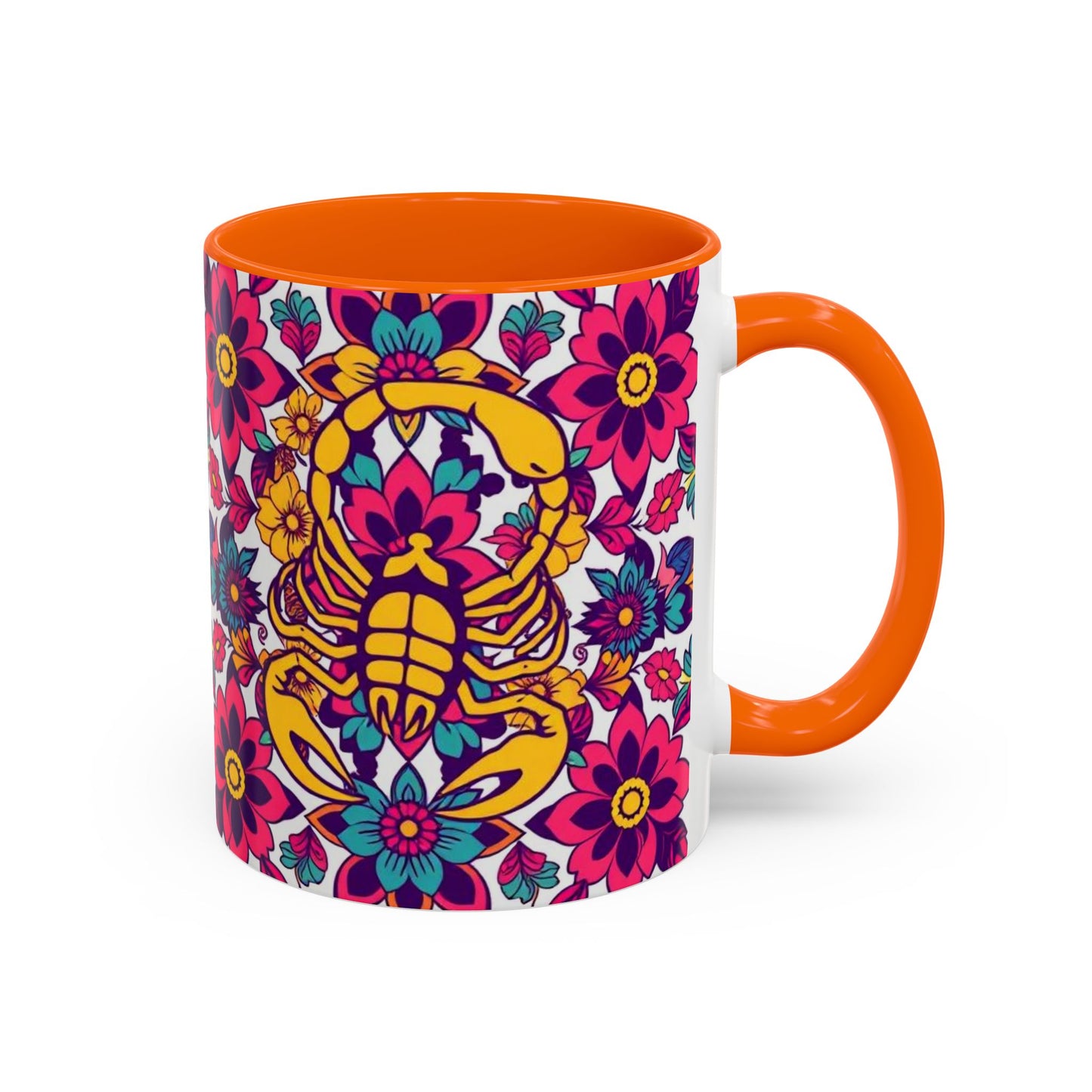 Accent Coffee Mug, Scorpio, Zodiac v2. Flower Pattern, (11, 15oz)