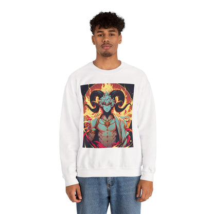 Unisex Heavy Blend™ Crewneck Sweatshirt, Anime Fire Aries, Zodiac Design