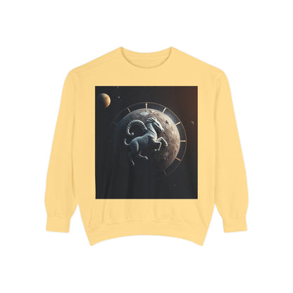 Garment-Dyed Sweatshirt, Unisex, Space Animal Design, Aries