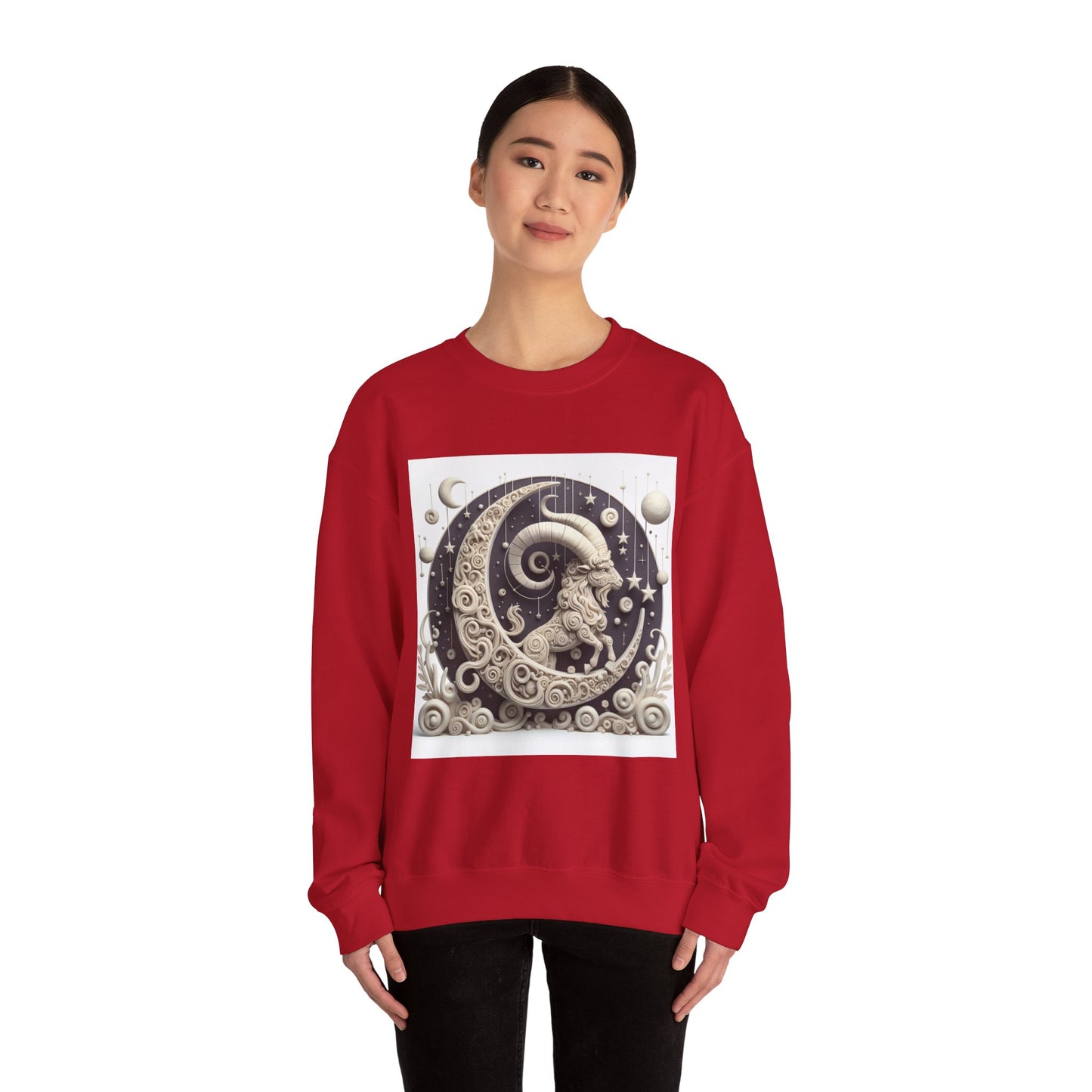 Unisex Heavy Blend™ Crewneck Sweatshirt, Stone Moon, Capricorn Zodiac Design
