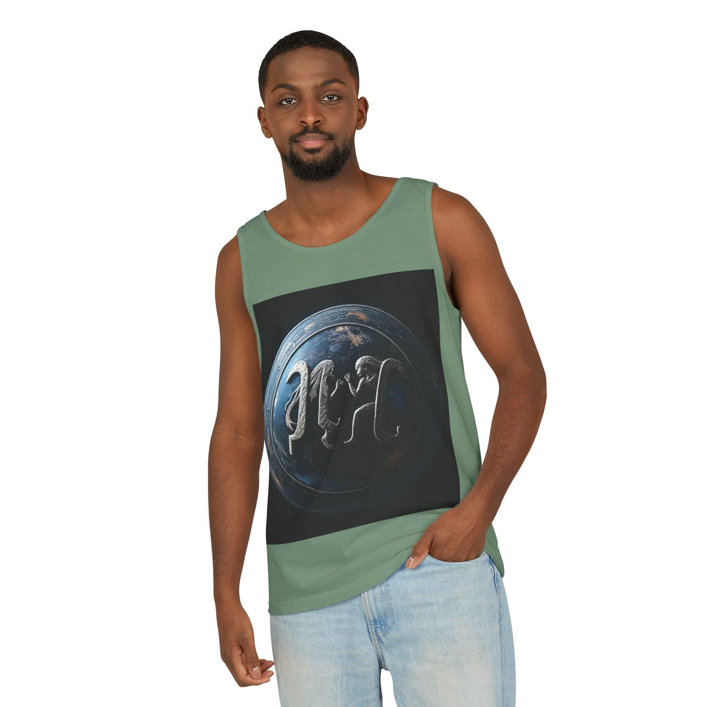 Unisex Garment-Dyed, Tank Top, Gemini Design, Space Symbol , 100% US cotton