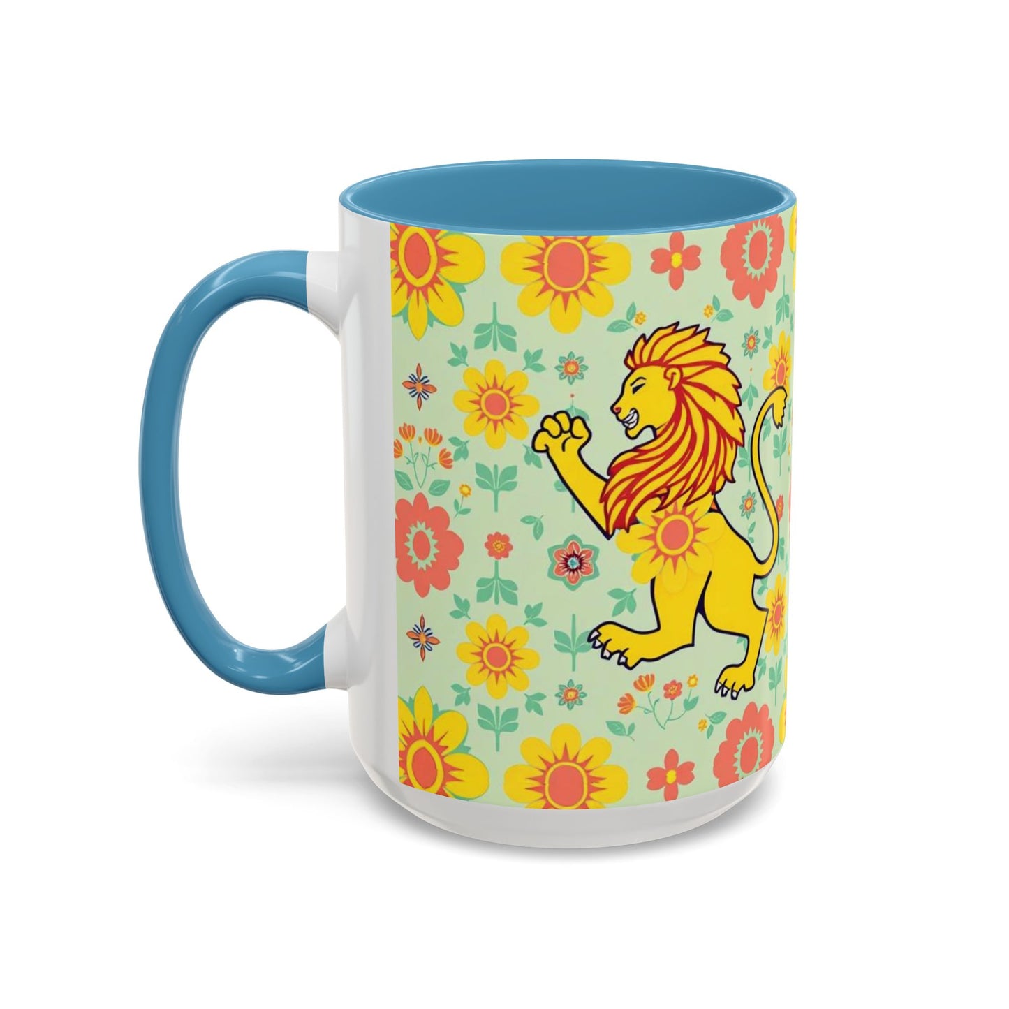 Accent Coffee Mug, Leo, Zodiac v2, Flower Pattern, (11, 15oz)