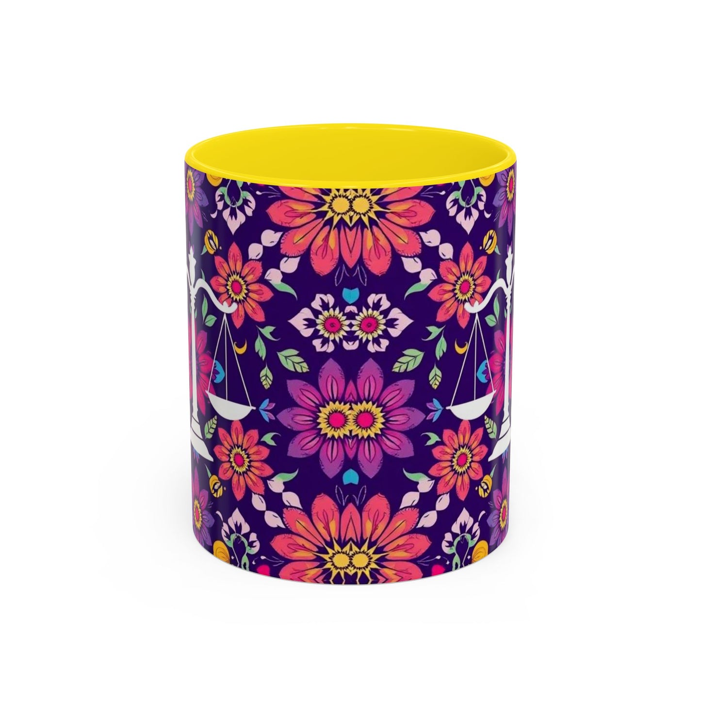 Accent Coffee Mug, Libra, Zodiac v3, Flower Pattern, (11, 15oz)
