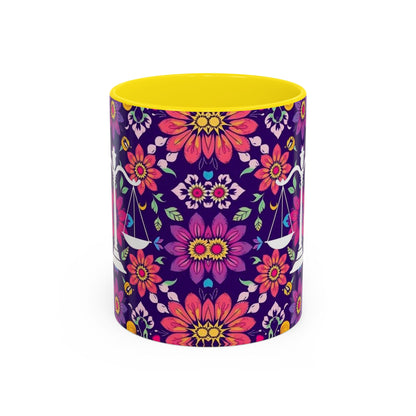 Accent Coffee Mug, Libra, Zodiac v3, Flower Pattern, (11, 15oz)