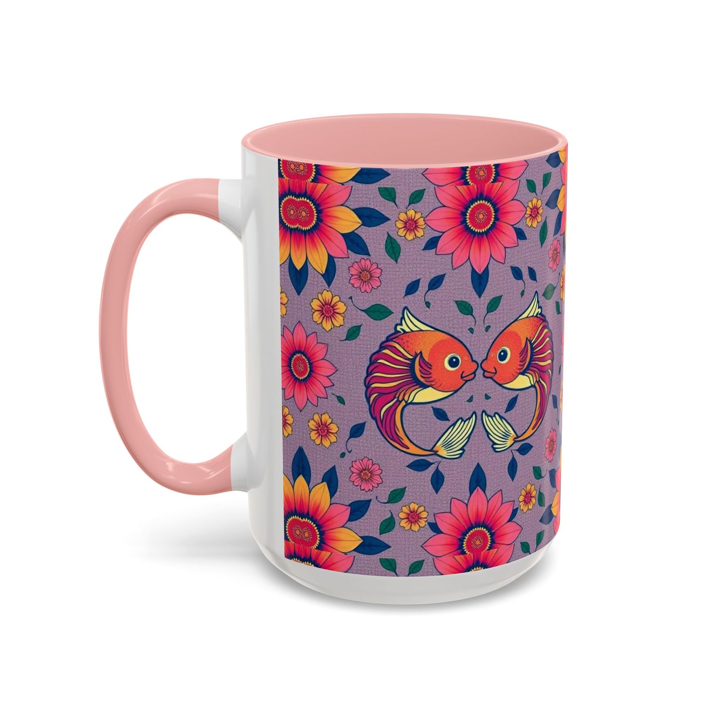Accent Coffee Mug, Pisces, Zodiac v2, Flower Pattern, (11, 15oz)