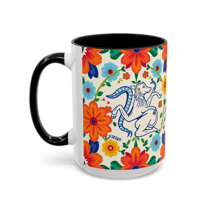 Accent Coffee Mug, Virgo, Zodiac v2. Flower Pattern, (11, 15oz)