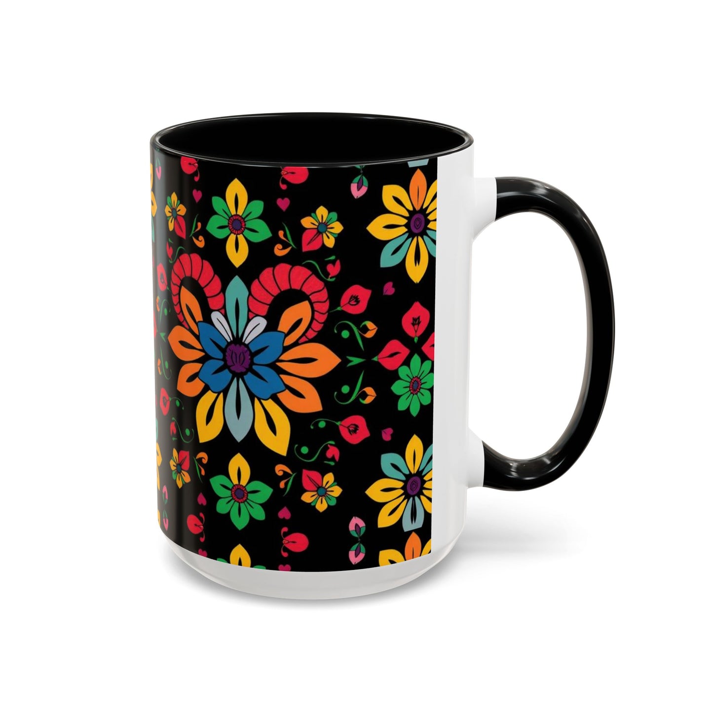 Accent Coffee Mug, Aries, Zodiac v3, Flower Pattern, (11, 15oz)