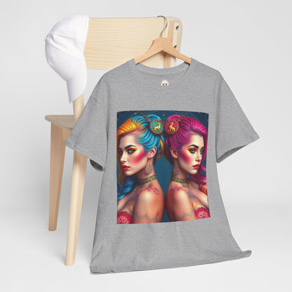 Unisex Heavy Cotton T-Shirt, Gemini, Zodiac v2, Sexy Art