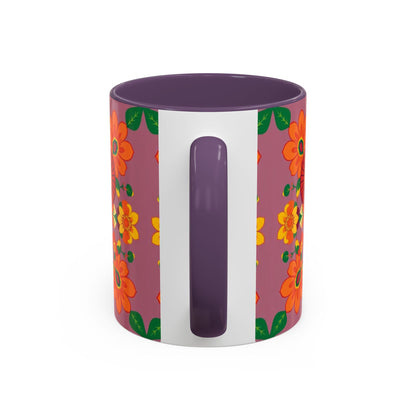 Accent Coffee Mug, Aries, Zodiac v1, Flower Pattern, (11, 15oz)