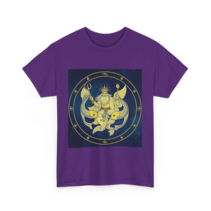 Unisex Heavy Cotton T-Shirt, King of Pisces, Zodiac Design