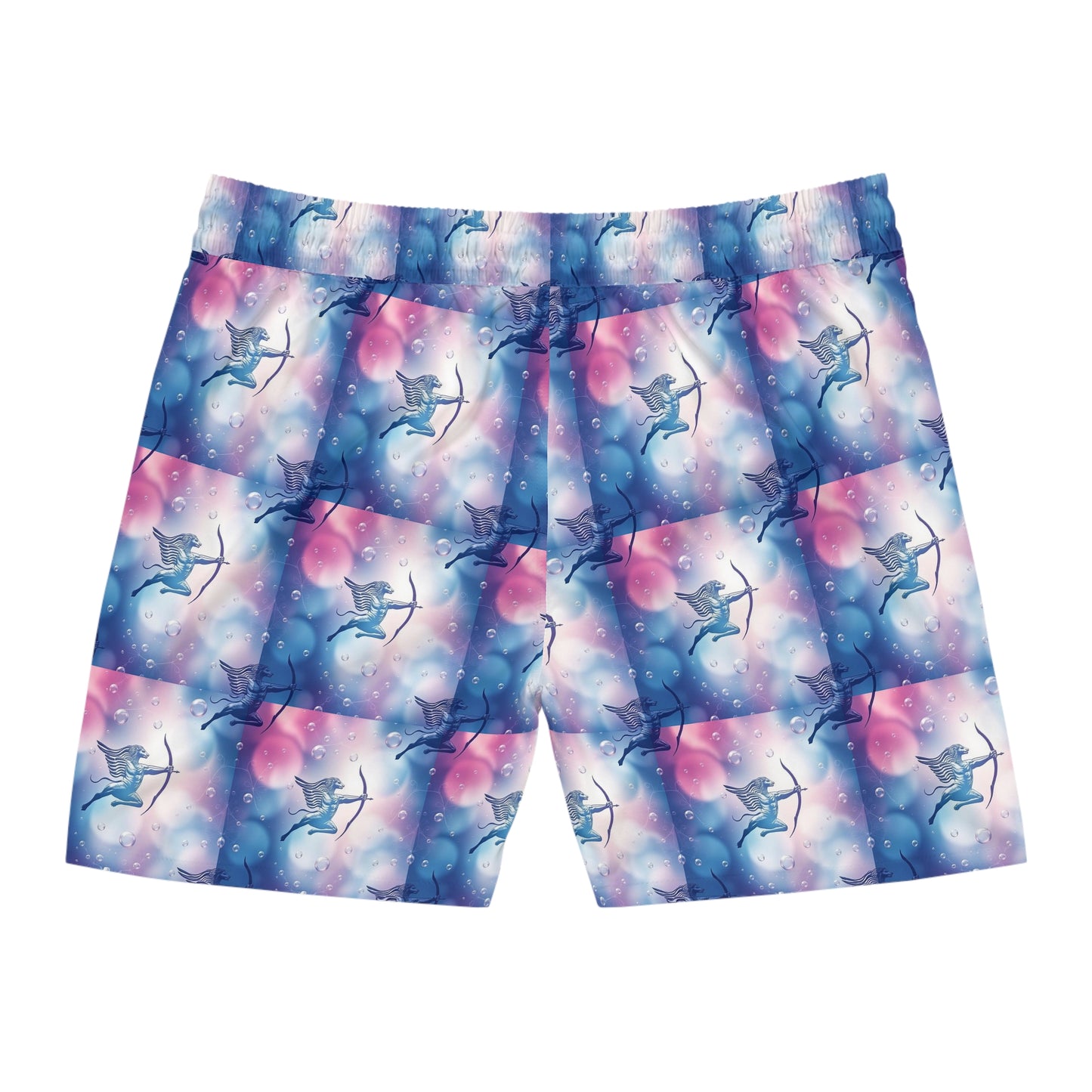 Men's Mid-Length Swim Shorts, (AOP), Sagittarius, Zodiac v4, Bubble Pattern