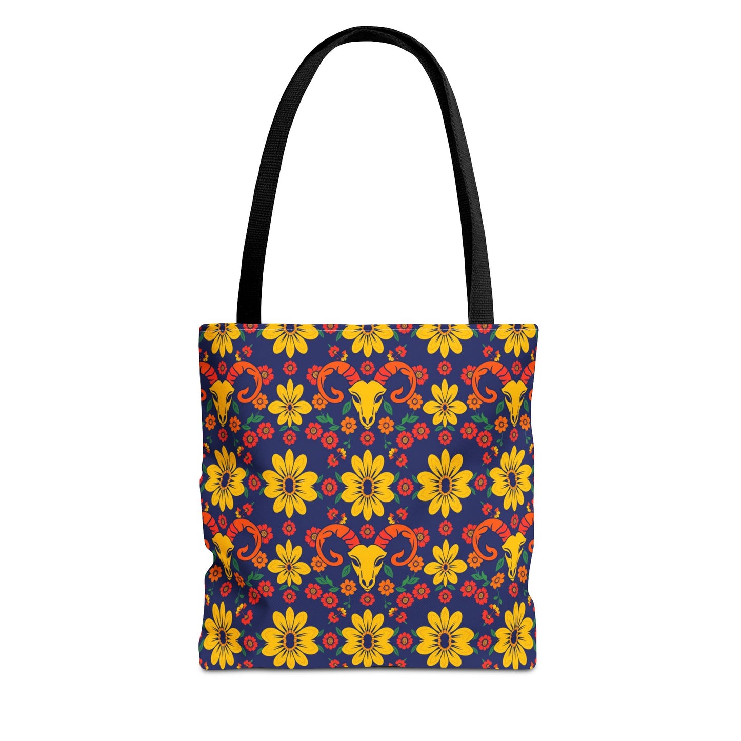 Tote Bag, (AOP), Aries, Zodiac v5, Flower Pattern