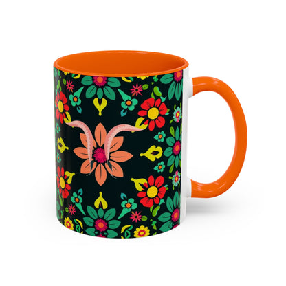 Accent Coffee Mug, Aquarius, Zodiac v4, Flower Pattern, (11, 15oz)