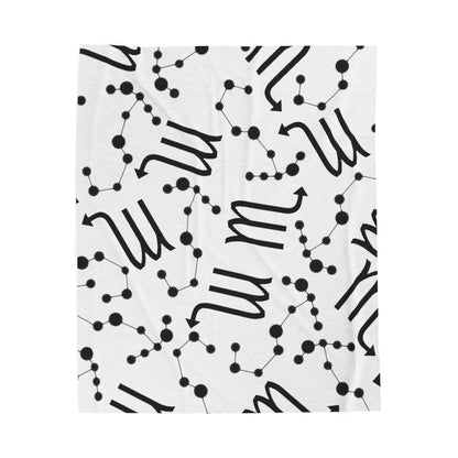 Velveteen Plush Blanket, Scorpio Zodiac Sign, Constellation & Symbol, White, 100% polyester