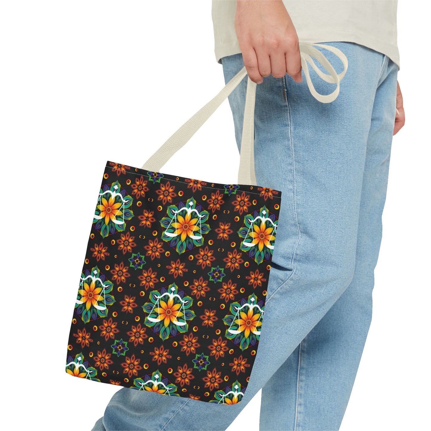 Tote Bag (AOP), Libra, Zodiac v2, Flower Pattern