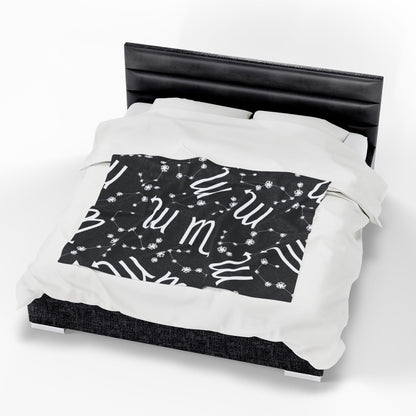 Velveteen Plush Blanket, Scorpio Zodiac Sign, Constellation & Symbol, Black, 100% polyester