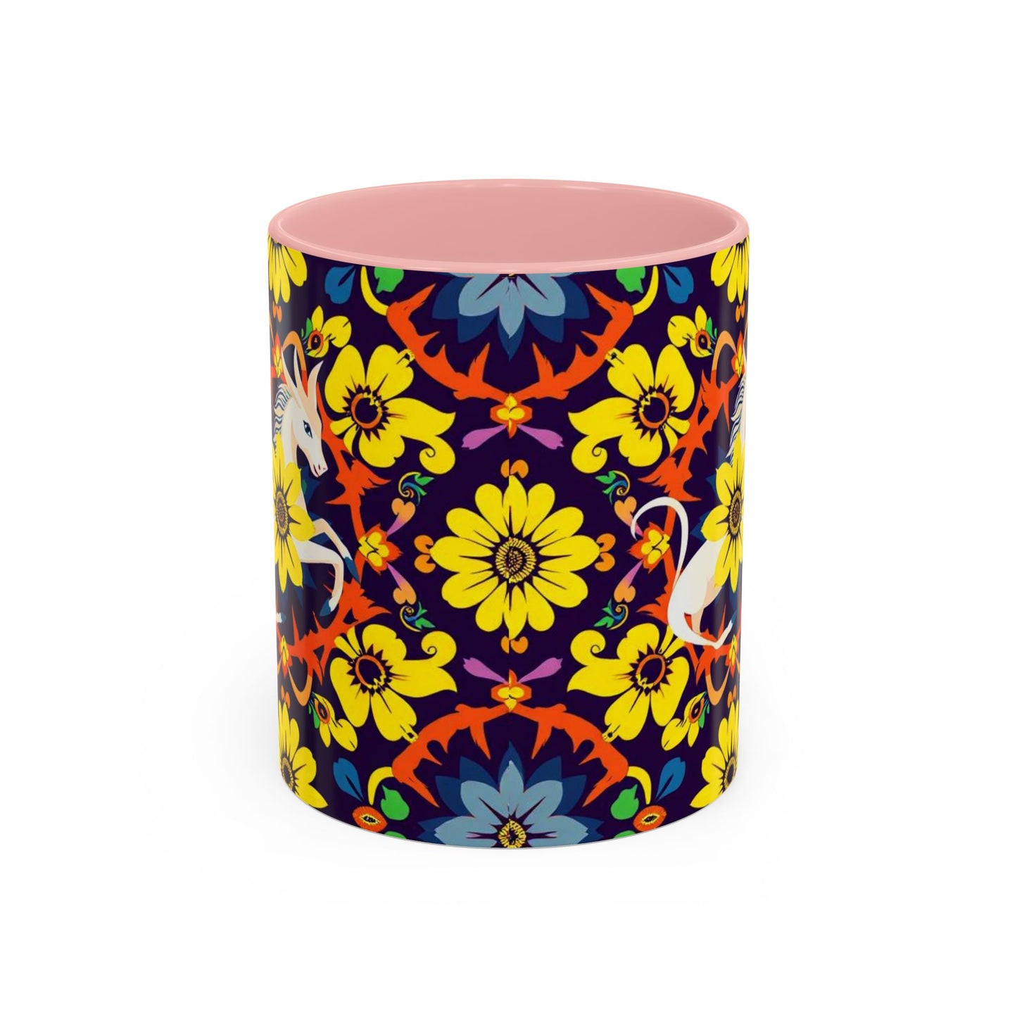 Accent Coffee Mug, Aquarius, Zodiac v1, Flower Pattern, (11, 15oz)