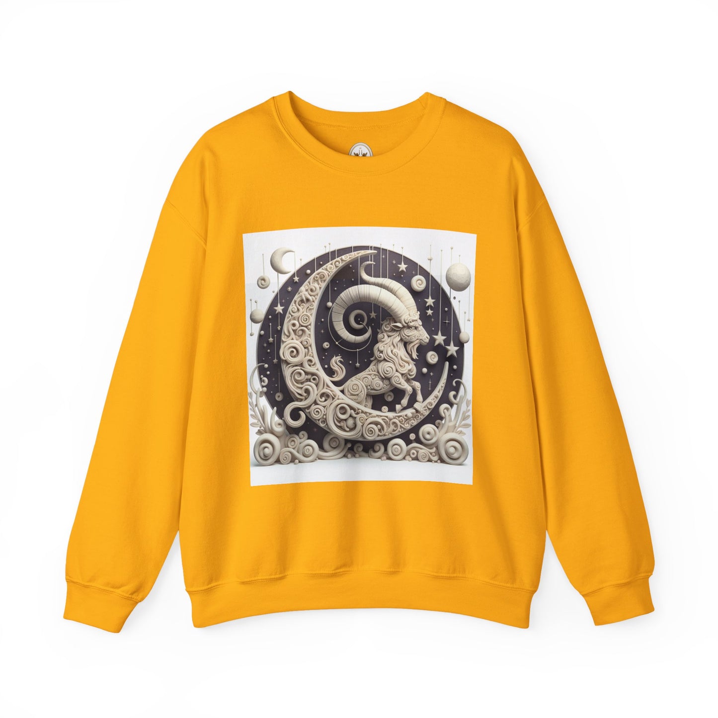 Unisex Heavy Blend™ Crewneck Sweatshirt, Stone Moon, Capricorn Zodiac Design