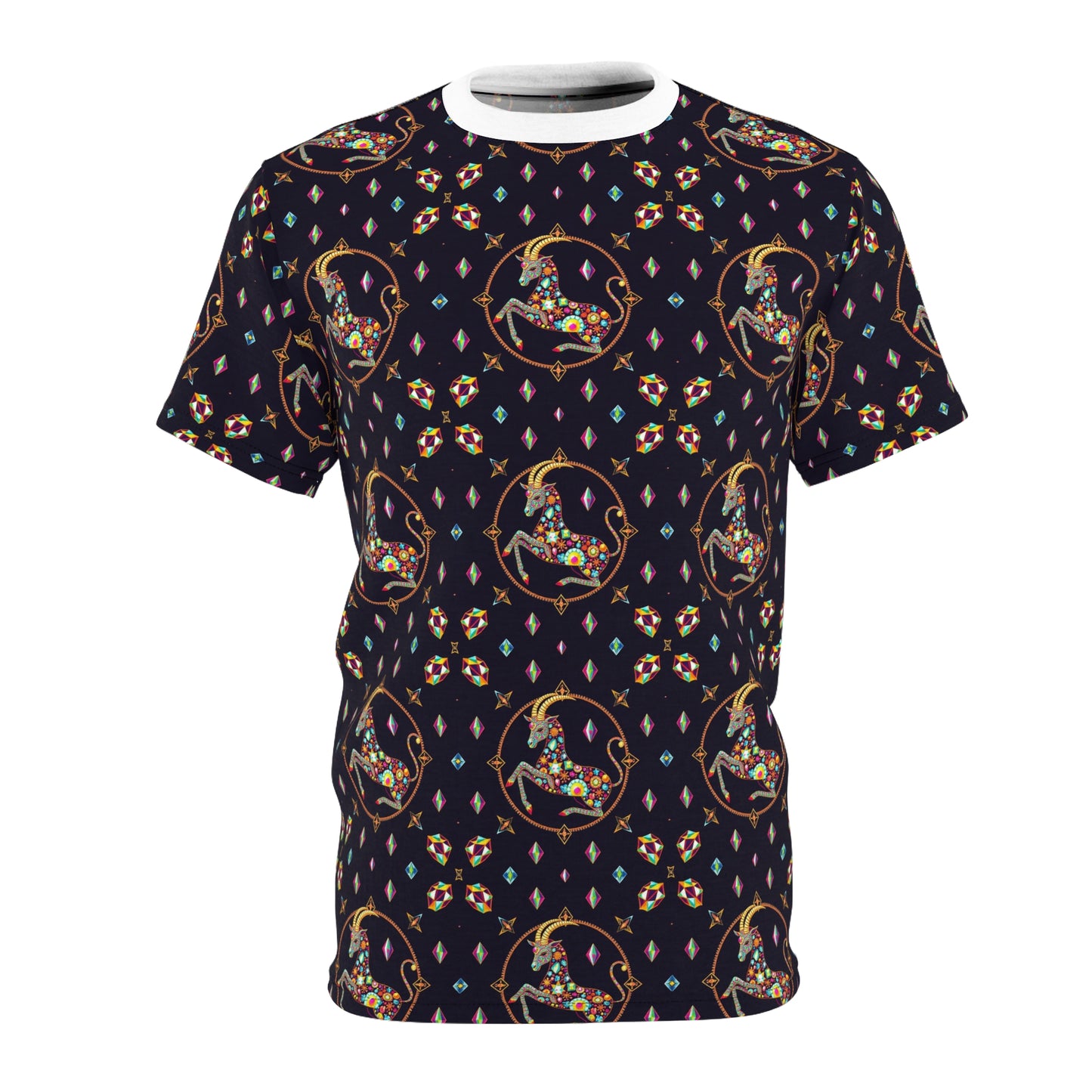 Unisex Cut & Sew T-Shirt, (AOP), Capricorn, Zodiac, Jewels Pattern
