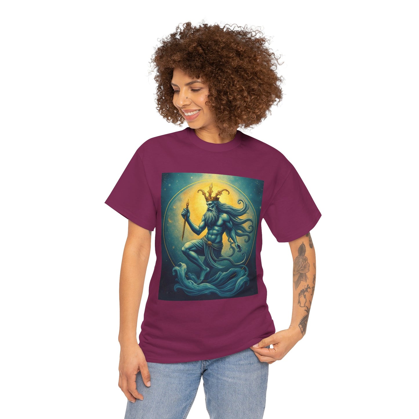 Unisex Heavy Cotton T-Shirt, Aquarius God, Zodiac Design