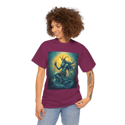 Unisex Heavy Cotton T-Shirt, Aquarius God, Zodiac Design