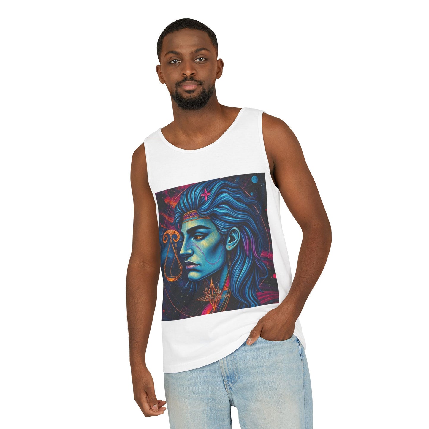 Unisex Garment-Dyed, Tank Top, Libra Design, Pop Art v1, 100% US cotton