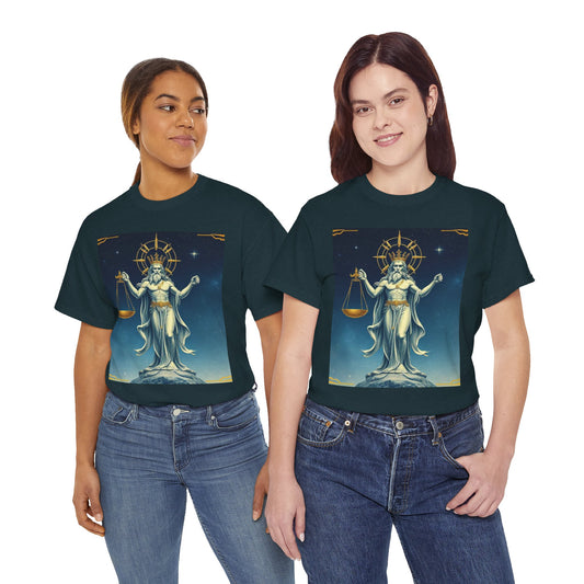 Unisex Heavy Cotton T-Shirt, Space, Libra God, Zodiac Design