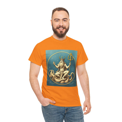 Unisex Heavy Cotton T-Shirt, Aquarius God 2v, Zodiac Design