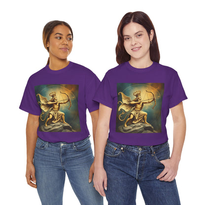 Unisex Heavy Cotton T-Shirt, Sagittarius King, Bow & Arrow v1, Zodiac Design