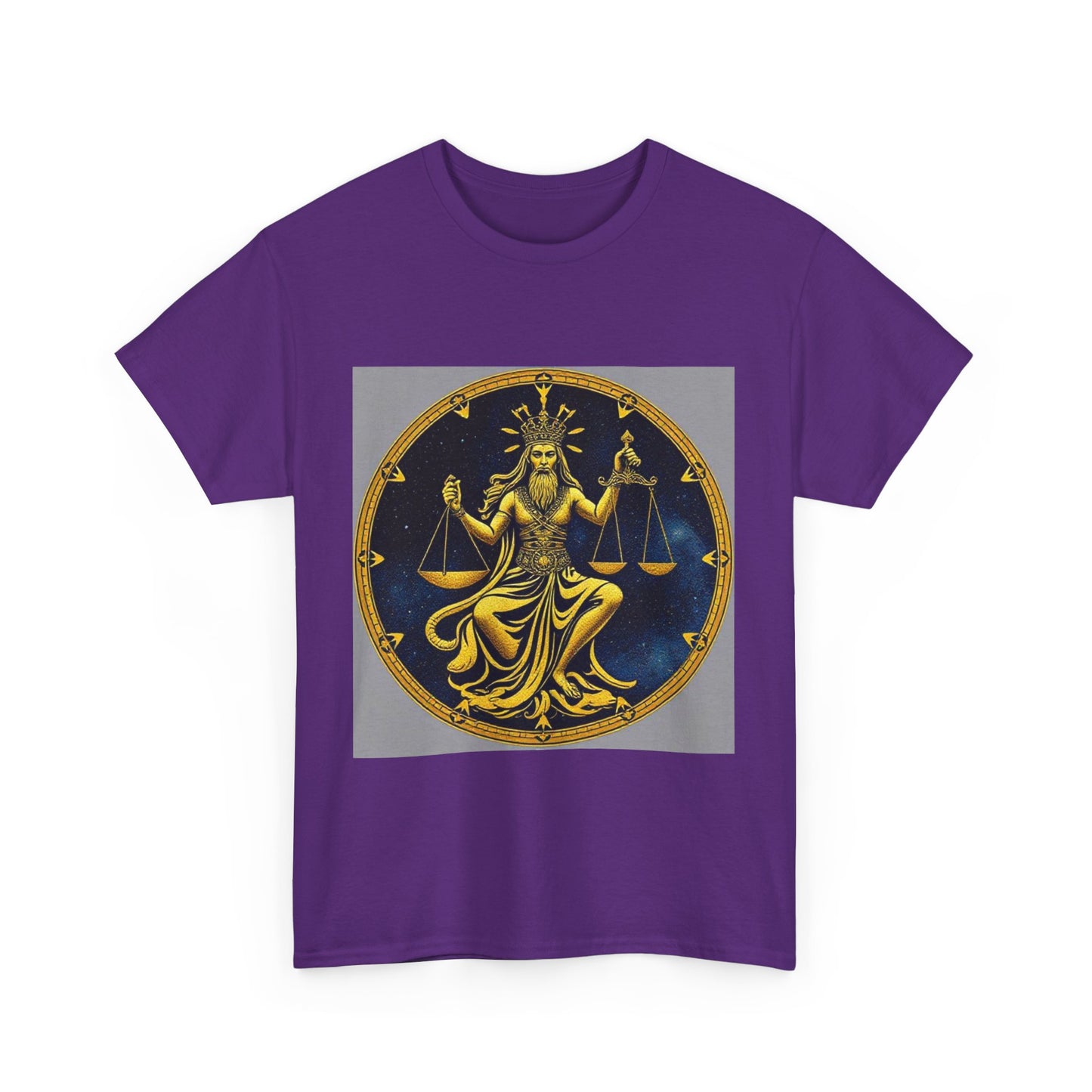 Unisex Heavy Cotton T-Shirt, Gold Libra God, Zodiac Design