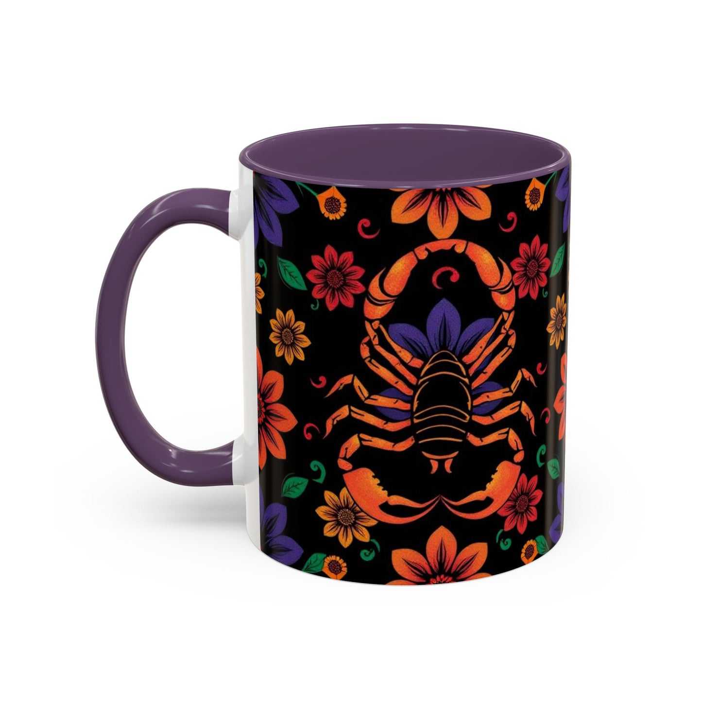 Accent Coffee Mug, Scorpio, Zodiac. Flower Pattern, (11, 15oz)