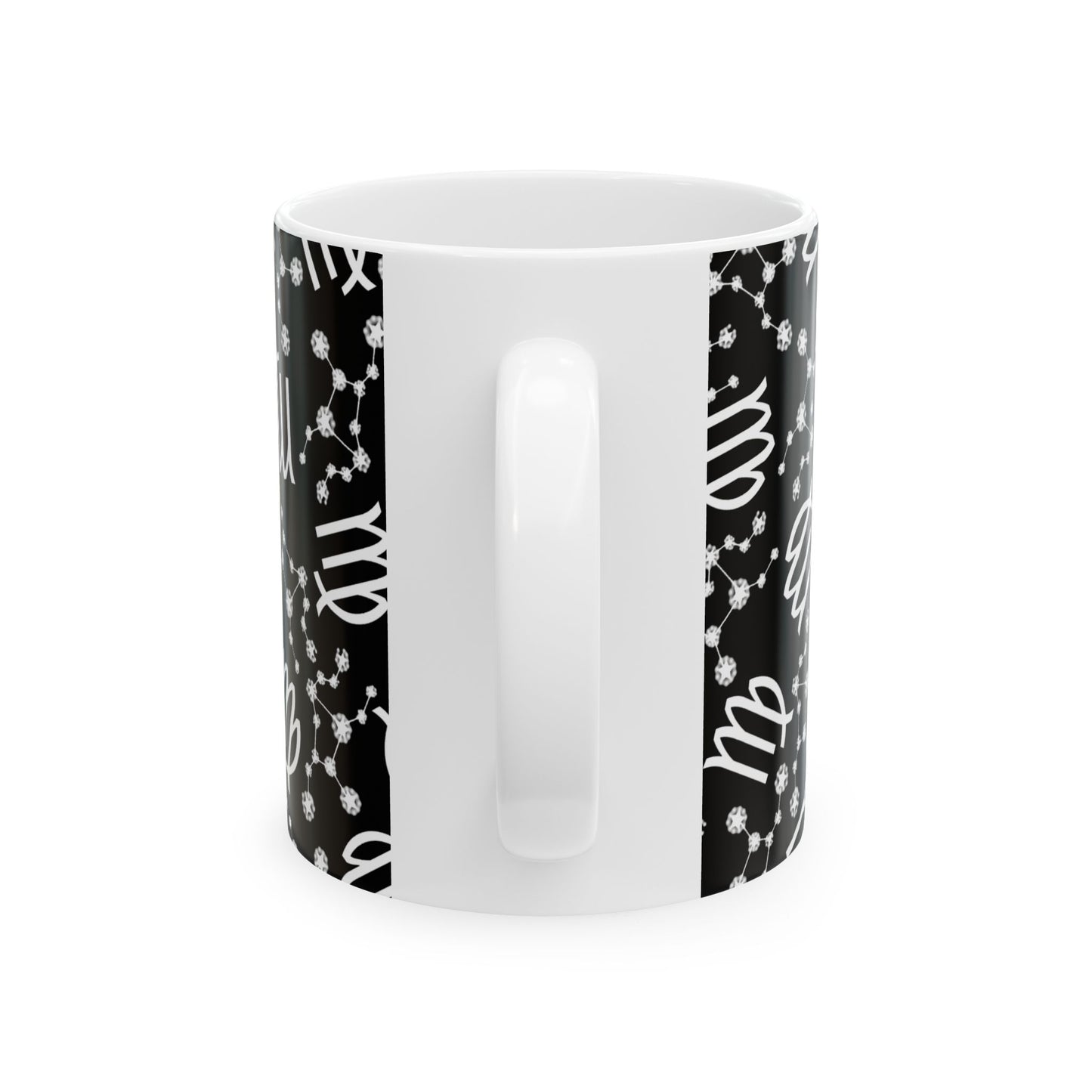 Ceramic Mug, (11oz, 15oz), Ceramic Coffee Mug, Black AOP, Virgo Zodiac Design