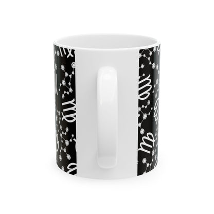 Ceramic Mug, (11oz, 15oz), Ceramic Coffee Mug, Black AOP, Virgo Zodiac Design