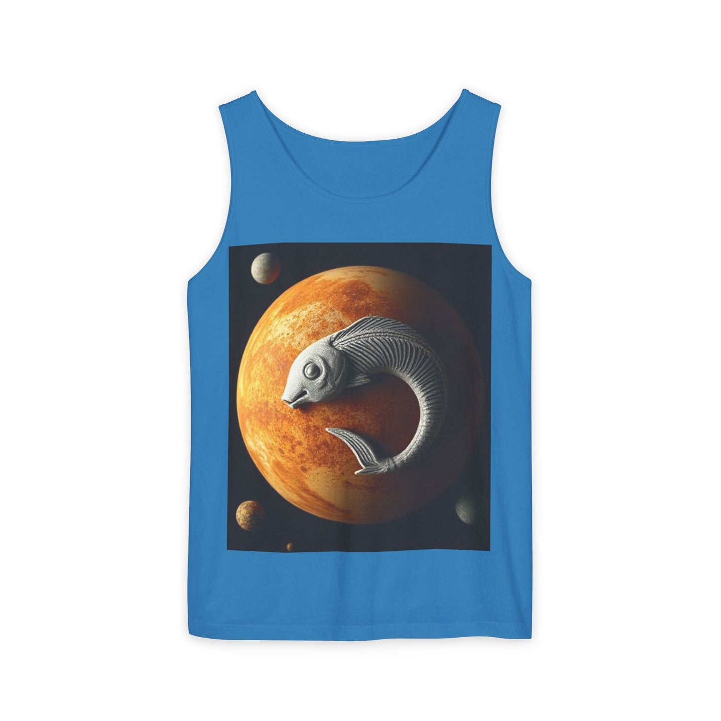 Unisex Garment-Dyed, Tank Top, Pisces Design, Space Animal, 100% US cotton