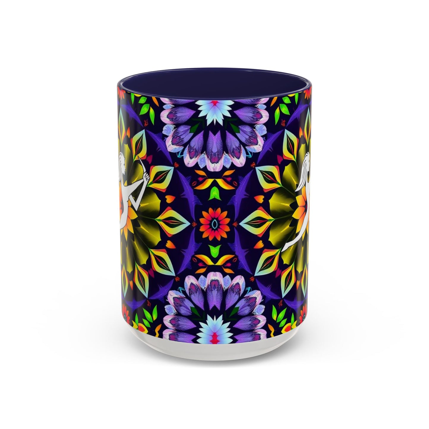 Accent Coffee Mug, Sagittarius, Zodiac v1. Flower Pattern, (11, 15oz)