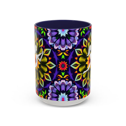 Accent Coffee Mug, Sagittarius, Zodiac v1. Flower Pattern, (11, 15oz)