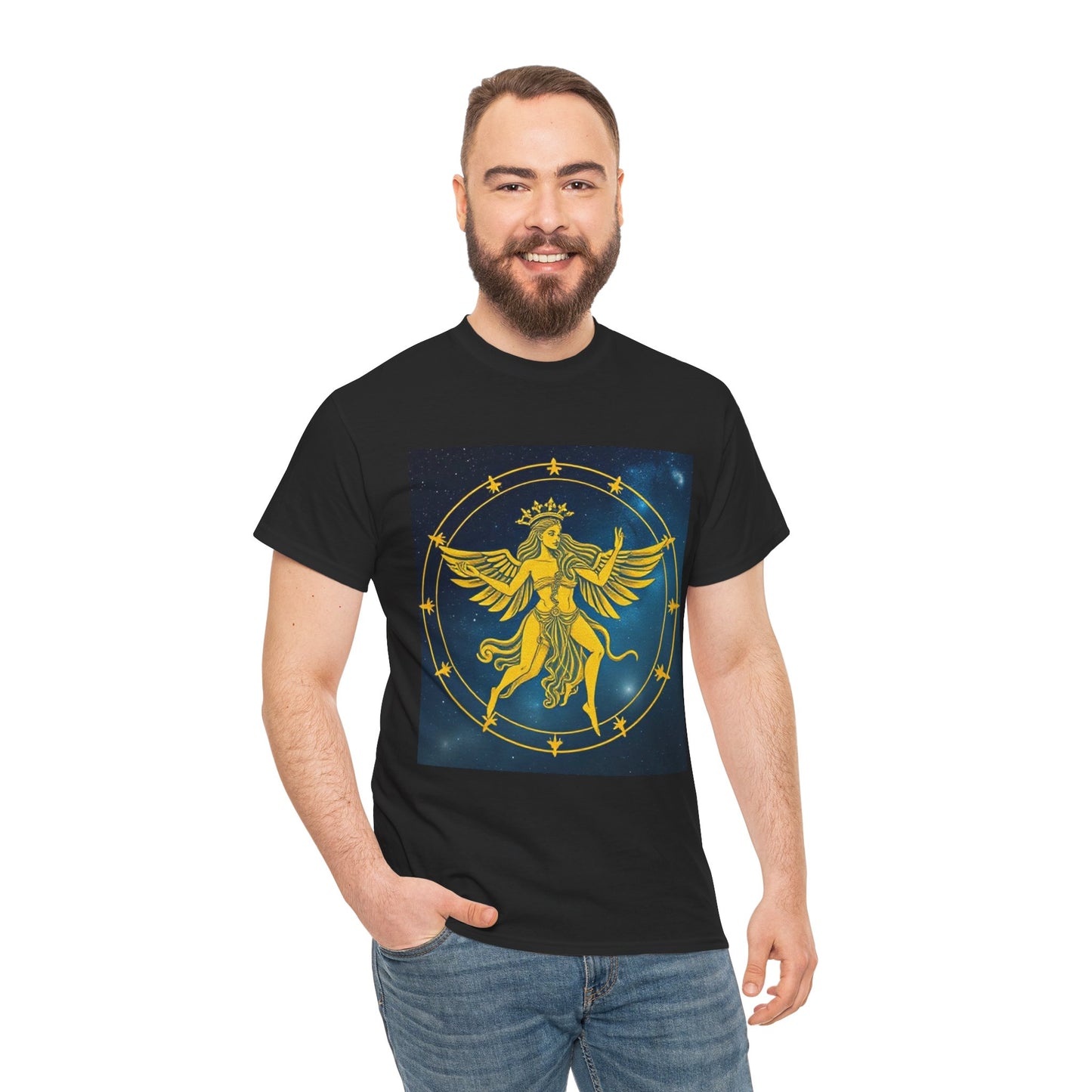 Unisex Heavy Cotton T-Shirt, Twin Angel v3, Gemini Zodiac Design