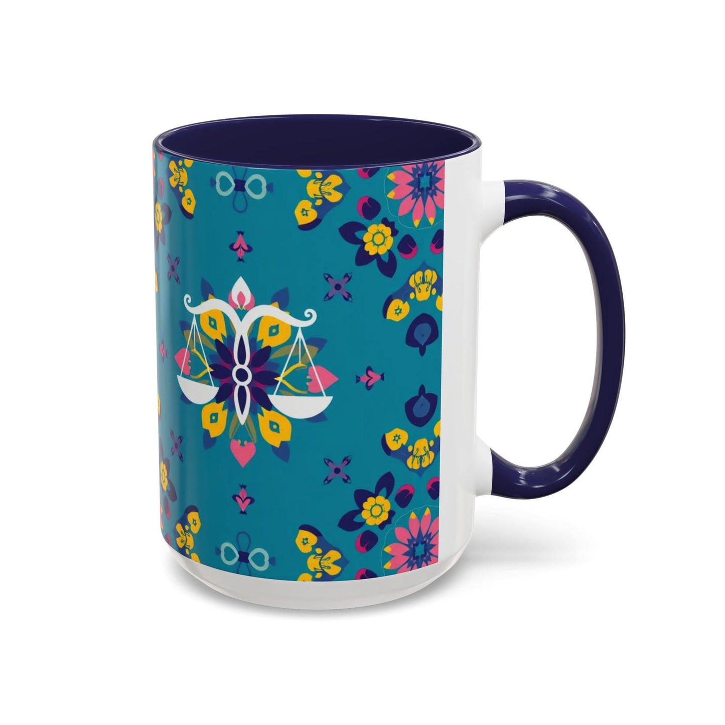 Accent Coffee Mug, Libra, Zodiac v2, Flower Pattern, (11, 15oz)