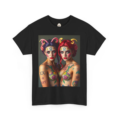 Unisex Heavy Cotton T-Shirt, Gemini, Zodiac v3, Sexy Art