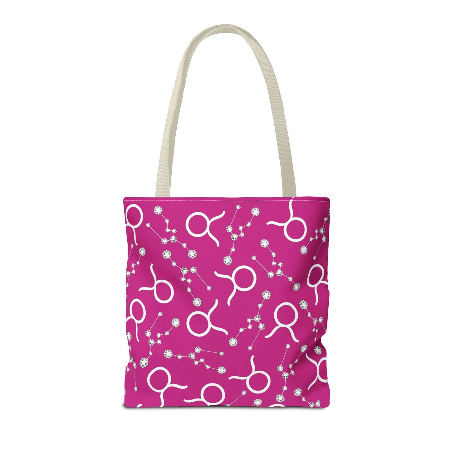Tote Bag, Taurus Zodiac Sign, AOP, (Pink, White)