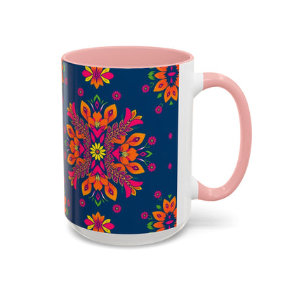 Accent Coffee Mug, Gemini, Zodiac v2, Flower Pattern, (11, 15oz)