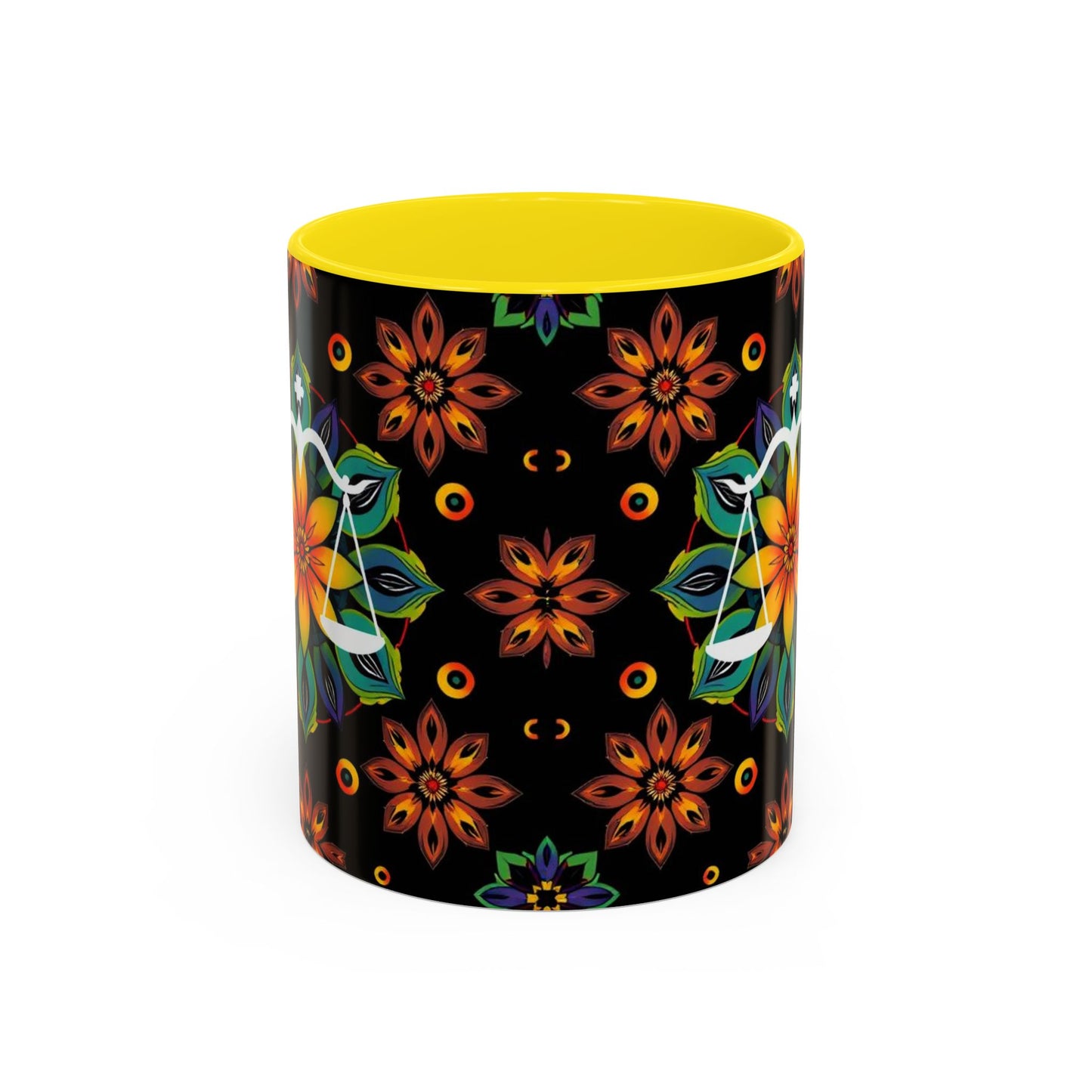 Accent Coffee Mug, Libra, Zodiac v4, Flower Pattern, (11, 15oz)