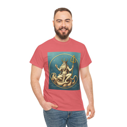Unisex Heavy Cotton T-Shirt, Aquarius God 2v, Zodiac Design
