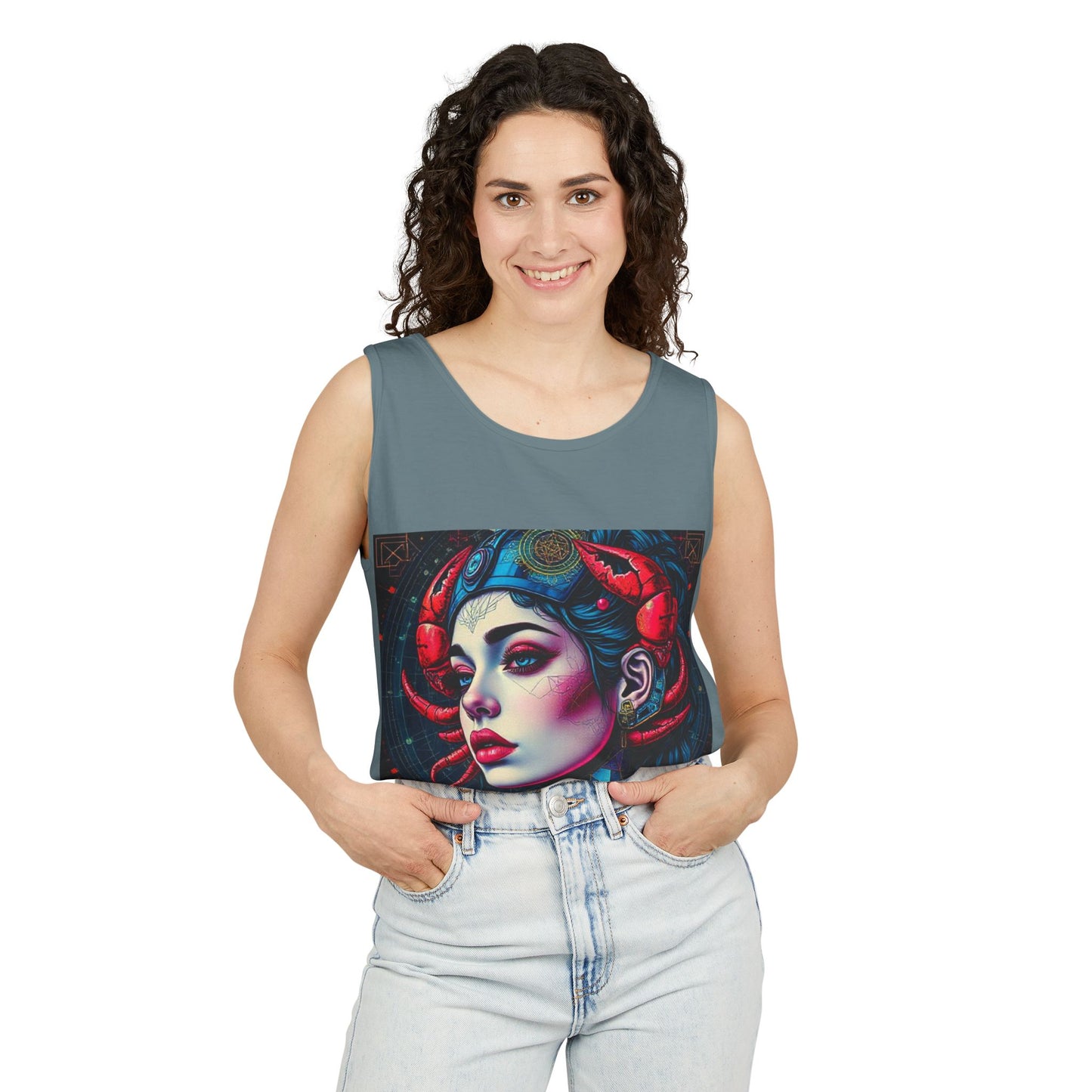 Unisex Garment-Dyed, Tank Top, Cancer, Pop Art v1, 100% US cotton
