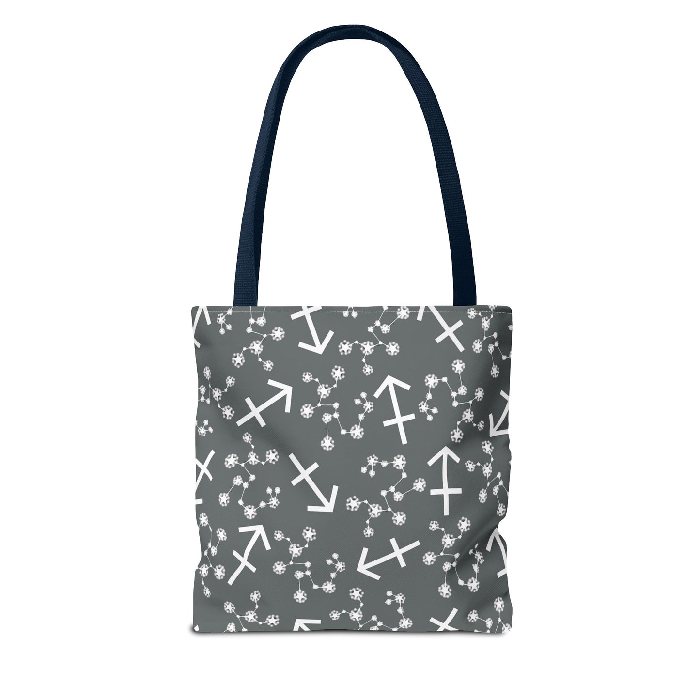 Tote Bag, Sagittarius Zodiac Sign, AOP, (Grey, White Print)