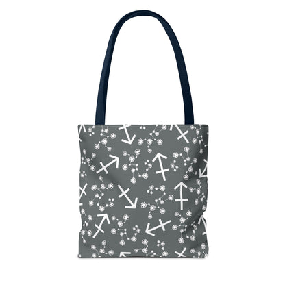 Tote Bag, Sagittarius Zodiac Sign, AOP, (Grey, White Print)