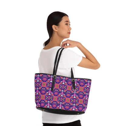 Leather Shoulder Bag, Libra, Zodiac v2, Flower Pattern