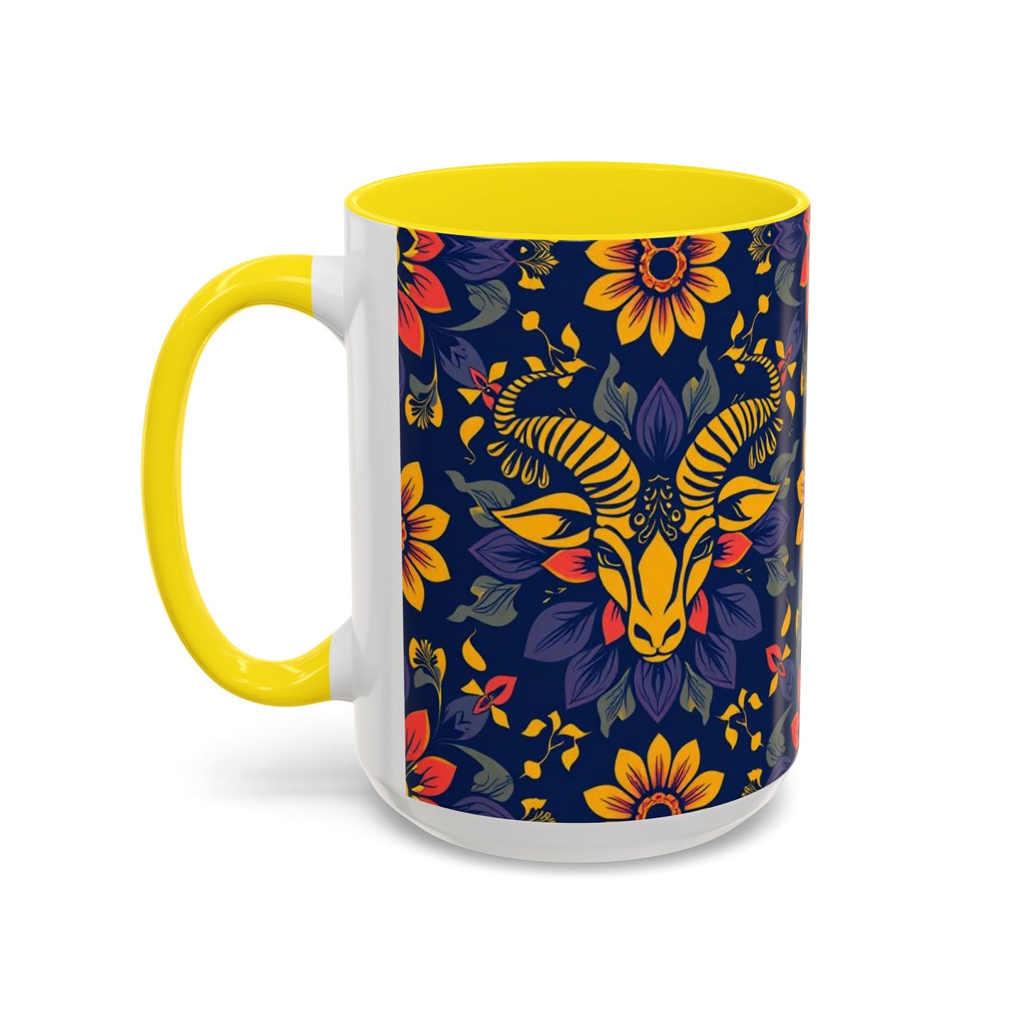 Accent Coffee Mug, Taurus, Zodiac v1. Flower Pattern, (11, 15oz)
